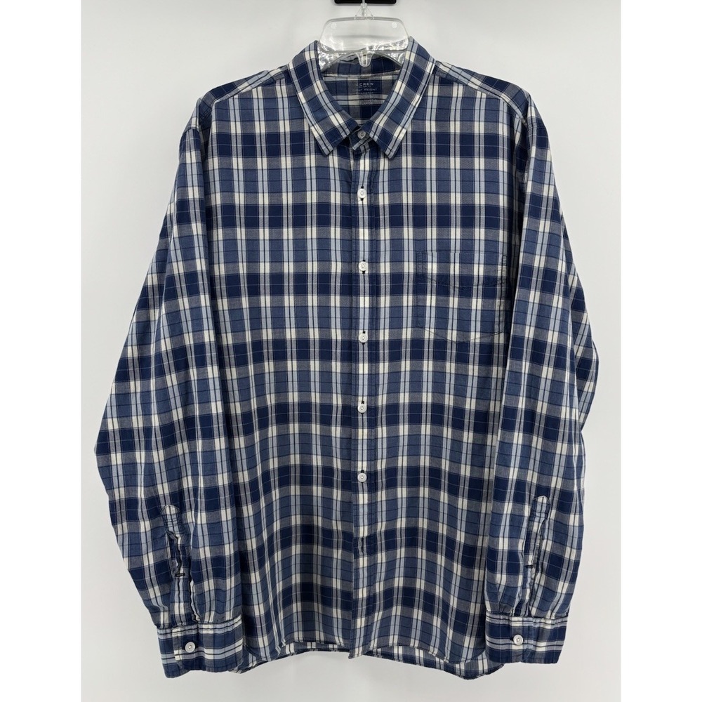 J.Crew Light Weight Chambray Long Sleeve Button Up Shirt Mens XL, Blue Plaid